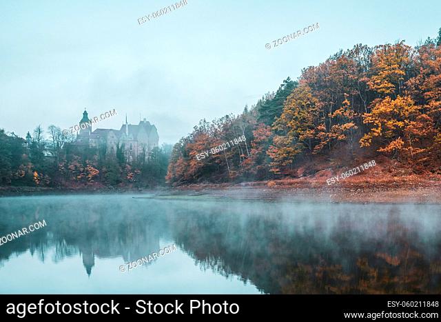 View of Czocha Castle on Lake Le?nia in Poland