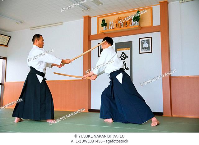 Japanese Aikido masters practicing