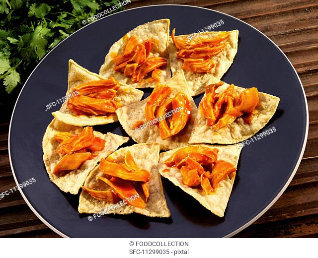 Tortilla chips with pulled chicken in chipotle sauce (Mexico)