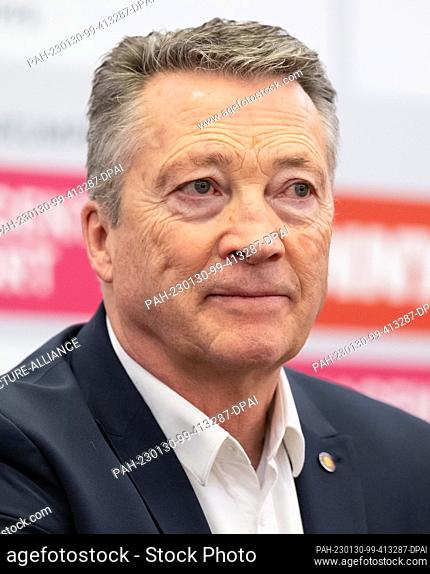 30 January 2023, Bavaria, Munich: Harold Kreis, new national ice hockey coach, attends a press conference during his introduction