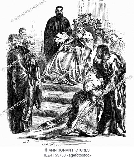 Scene from Shakespeare's Othello, 19th century. Brabantio agrees to his daughter Desdemona's marriage to Othello (Act 1)