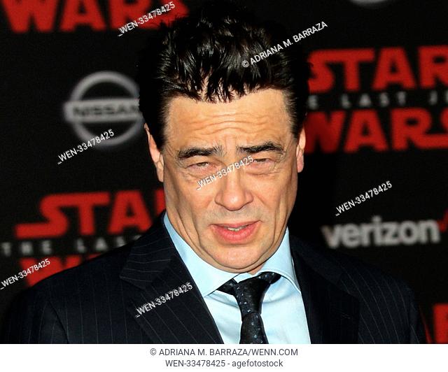 “Star Wars: The Last Jedi” Premiere held at the Shrine Auditorium in Los Angeles, California. Featuring: Benicio Del Toro Where: Los Angeles, California