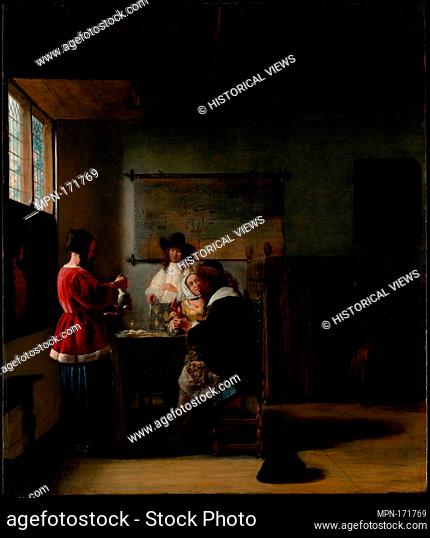 The Visit. Artist: Pieter de Hooch (Dutch, Rotterdam 1629-1684 Amsterdam); Date: ca. 1657; Medium: Oil on wood; Dimensions: 26 3/4 x 23 in. (67.9 x 58