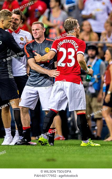 Manchester United's Wayne Rooney and Bastian Schweinsteiger (R) pictured after the soccer friendly match between Manchester United and Club America at the...