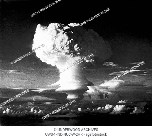 Marshall Islands, South Pacific Ocean: November 1, 1952. The mushroom cloud formed from the first hydrogen bomb explosion