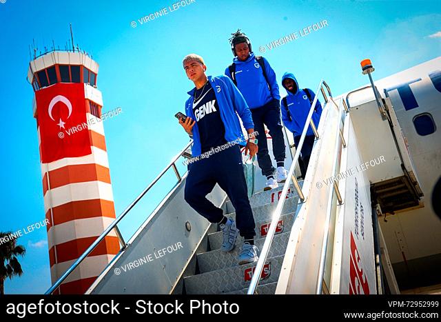 Genk's Matias Galarza pictured during the arrival of soccer team KRC Genk, Wednesday 30 August 2023 in Adana, Turkey. The team is preparing for tomorrow's game...