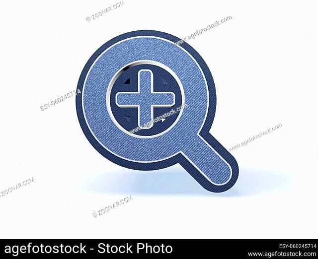 Shopping Icon in blueish denim look, isolated on white background, 3D rendering