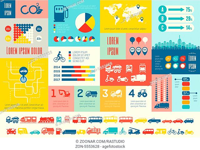 Flat Transportation Infographic Elements plus Icon Set. Vector