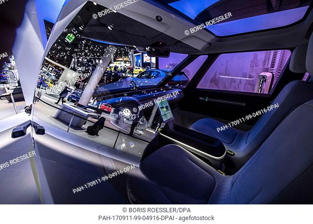 A view into the cockpit of the Volkswagen concept study ""IDÂ BUZZ""Â on the grounds of the fair in Frankfurt/Main, Germany, 11 September 2017