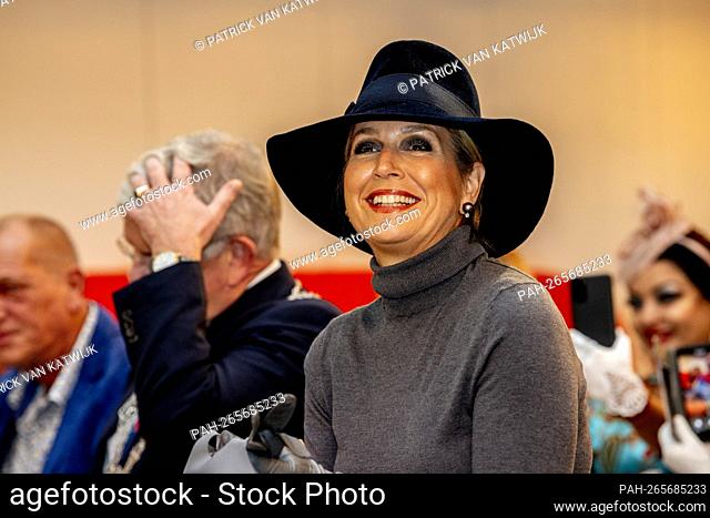 Queen Maxima of the Netherlands visits Museum Beeld en Geluid to receive the first copy of the photo book of the Stichting Haags Verhaal by photographer Piet...