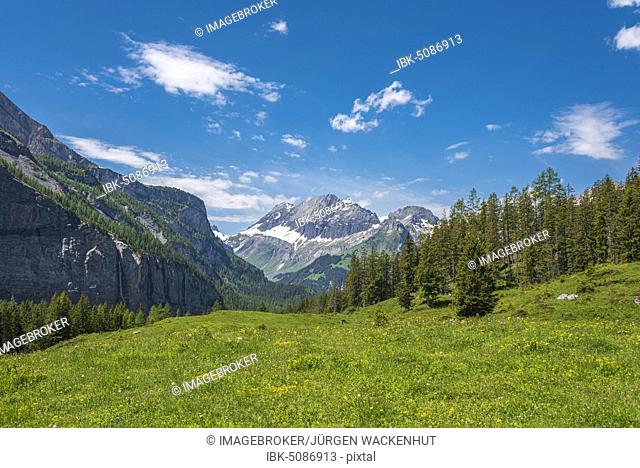 Mountain landscape with the summit of Großer Lohner, Kandersteg, Bernese Oberland, Canton Bern, Switzerland, Europe