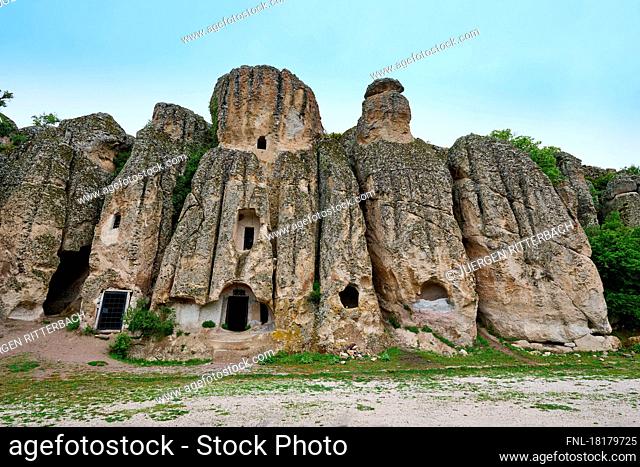 Volcanic tuff formation of rocks at Kilistra (Glystra), St Paul's Way, Gokyurt, Turkey concealing early Christian cave churches and Pre-Roman cave dwellings|