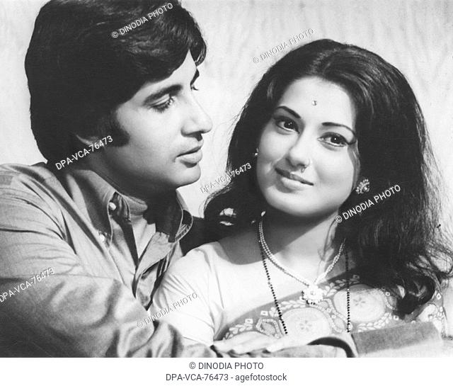 South Asian , Indian Bollywood Film Star Actor Amitabh Bachchan with Moushmi Chatterjee in the movie Benaam , India NO MODEL RELEASED