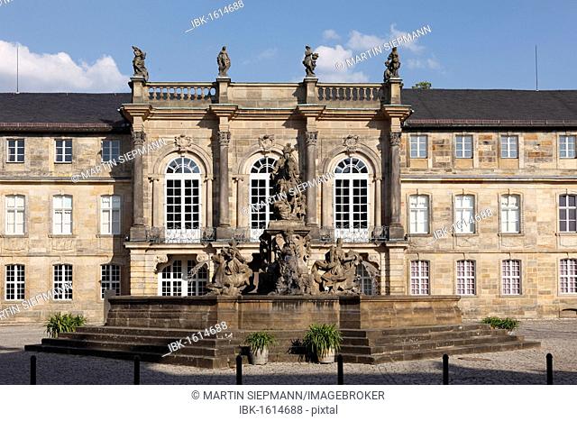 Neues Schloss castle, Markgrafenbrunnen fountain, Bayreuth, Upper Franconia, Franconia, Bavaria, Germany, Europe