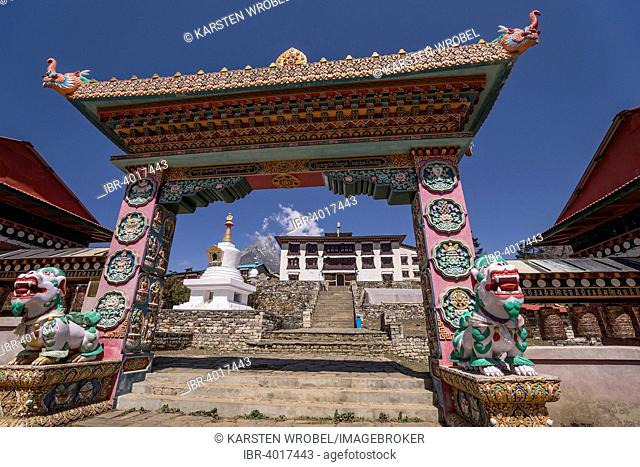 Gate to the Tengboche monastery, Khumbu, Solukhumbu District, Everest Region, Nepal