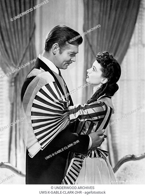 Hollywood, California: 1939 Movie stars Vivien Leigh and Clark Gable in a scene from the film, 'Gone With The Wind'