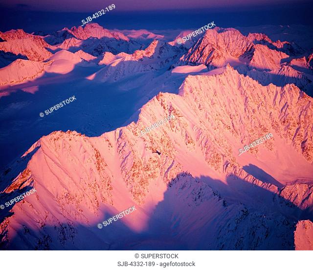 Aerial View of the Talkeetna Mountains During Sunset, Alaska