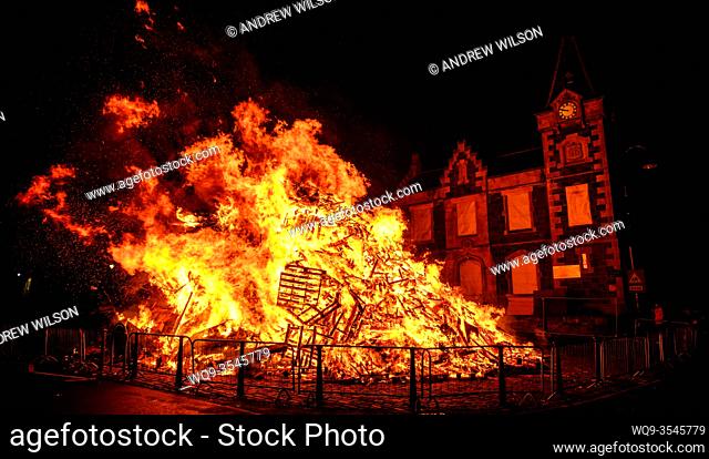 The hogmanay bonfire in the South Lanarkshire town of Biggar, Scotland