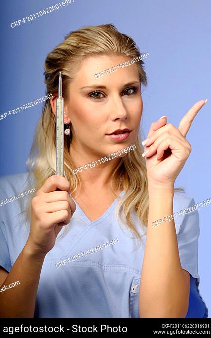 Blond nurse with the thermometer (CTK Photo/Vojtech Vlk) MODEL RELEASED, MR