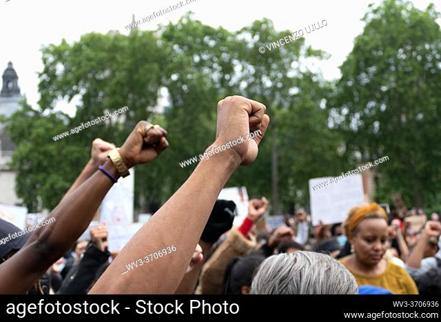 London, 3 June 2020. Thousand people protest asking justice for the murder of George Floyd, A black man murderd from a police officer in USA