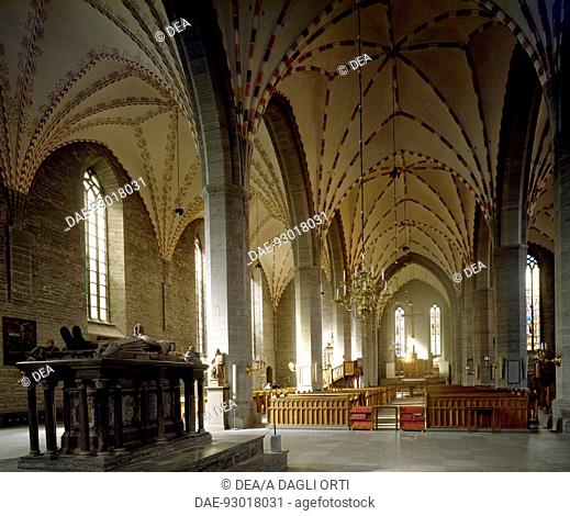Interior of St Birgitta Abbey Church or Blue Church (Blåkyrkan), Vadstena, Sweden, founded in 1350