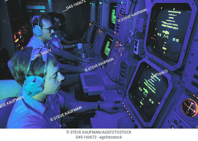 Sonar room. USS Salt Lake City submarine (SSN 716)
