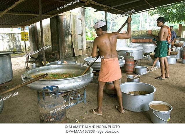 Feast preparation in kitchen of Sree Nagaraja temple during Ayilyam festival ; Mannarsala ; Kerala ; India NO MR