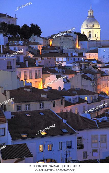 Portugal, Lisbon, Alfama, skyline, general view, night, National Pantheon,