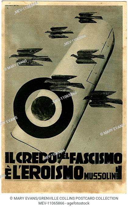 Mussolini - Fascist Italian Propaganda postcard - 'The Creed of Fascism and Heroism'