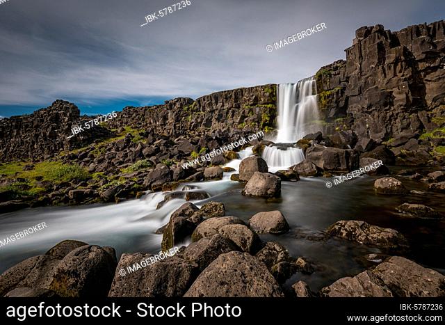 Öxarárfoss Waterfall, Öxará River, Thingvellir, Pingvellir National Park, Golden Circle, Southern Iceland, Iceland, Europe