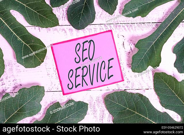 Writing note showing Seo Service. Business concept for techniques and procedures to increase the website visibility