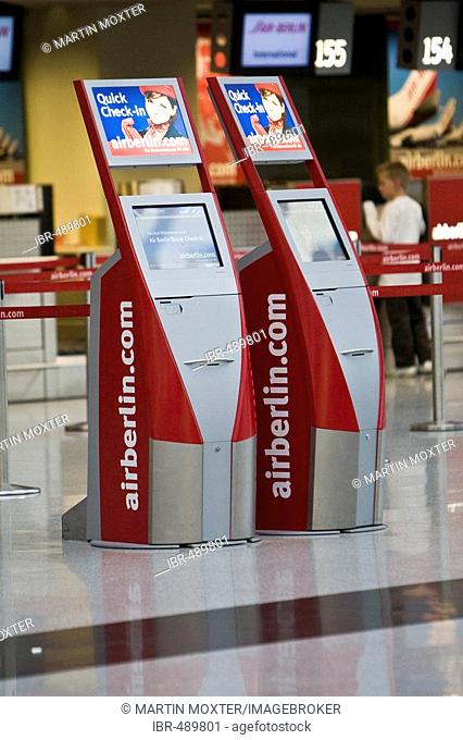 Self check-in machines, Duesseldorf Airport, North Rhine-Westphalia, Germany