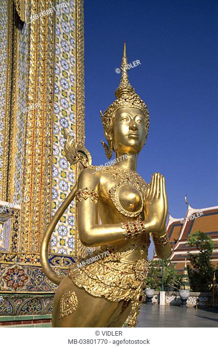 Thailand, Bangkok, wade Phra Kaeo, Temples, entrance, detail, statue,  'Apsonsi', gilds, detail Asia, southeast Asia, wade Phra Keo, Grand Palace, palace city