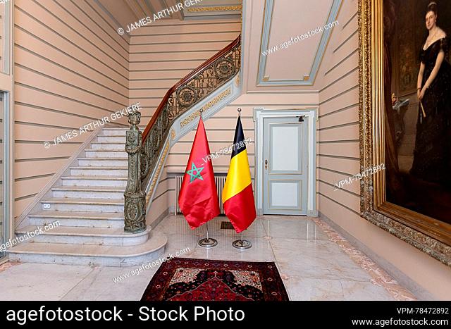 Illustration picture shows the Moroccan and Belgian flags in the hall, ahead of a diplomatic meeting between officials of Belgium and Morocco