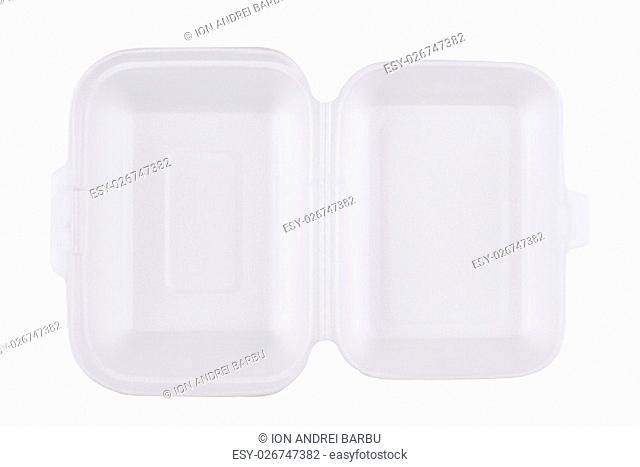 horizontal top view of an open empty white meal pack isolated