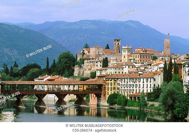 Old bridge (Ponte Vecchio) over Brenta River. Bassano del Grappa. Italy