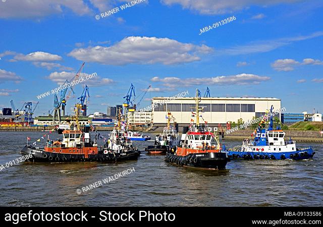 Europe, Germany, Hanseatic city of Hamburg, harbor, Elbe, harbor birthday, tugboat ballet, tug at the exercise