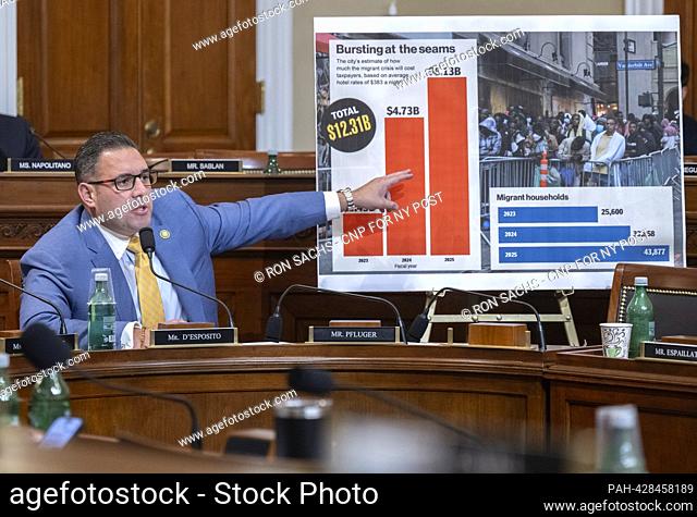 United States Representative Anthony D'Esposito (Republican of New York), points to a chart as he questions witnesses during the US House Committee on Natural...