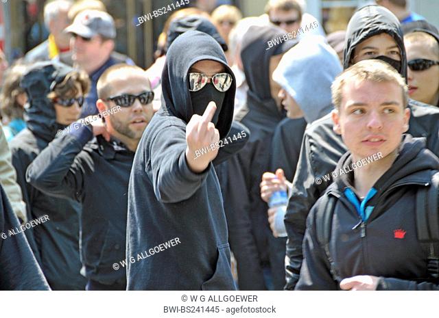 teenager demonstrating agains a Neonazi manifestation, Germany, Baden-Wuerttemberg, Ulm