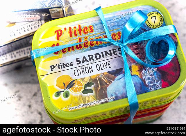 France-Pays de Loire-Vendée- Food: canes of th famed ""P'tites Sardines Vendéennes"", .