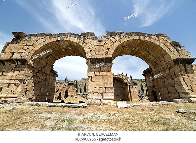 The Basilica Baths in Hierapolis, Denizli, Turkey. Hierapolis was an ancient Greco-Roman city in Phrygia