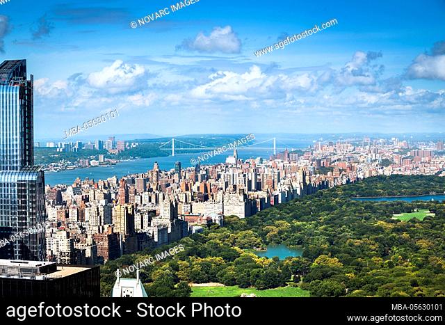 Central Park, Upper West Side and George Washington Bridge in Manhattan, New York, USA