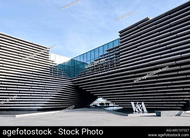 Exterior view of the V&A Dundee by Japanese architect Kengo Kuma, a design museum on the waterfront of Dundee, Scotland, UK