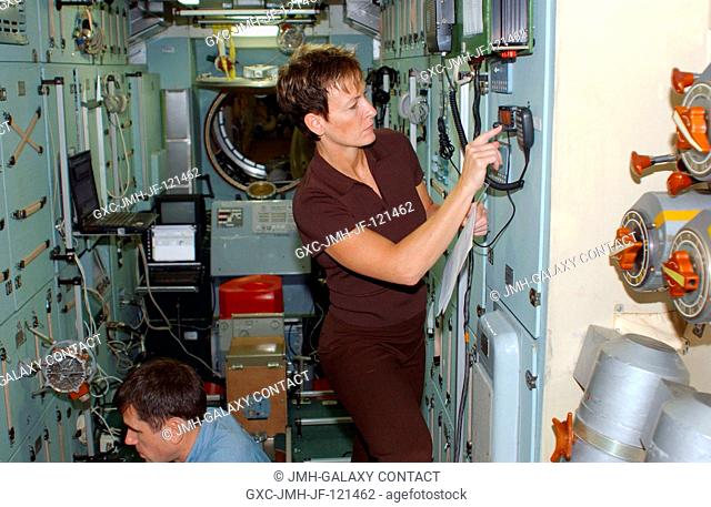 Astronaut Peggy A. Whitson, Expedition 16 commander, and cosmonaut Yuri I. Malenchenko, flight engineer representing Russia's Federal Space Agency