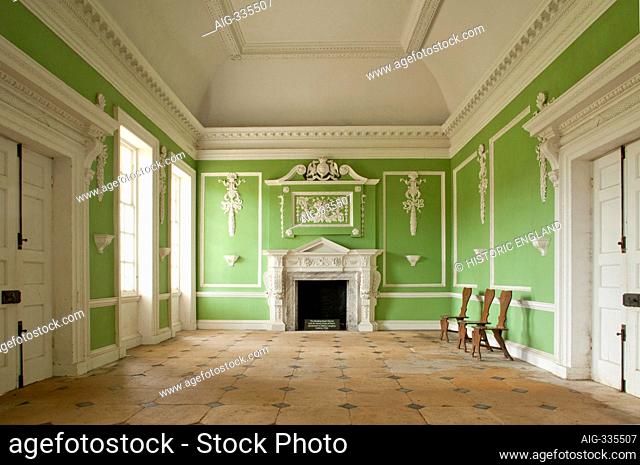 WREST PARK HOUSE AND GARDENS, Bedfordshire. Interior view of the Bowling Green House, looking towards the fireplace