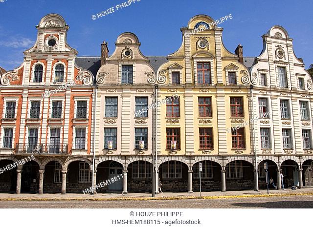 France, Pas de Calais, Arras, Grand Place, facade with Baroque Flemish