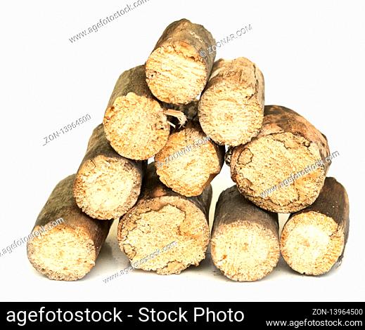 Pile of firewood isolated on white background
