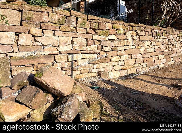Freshly finished dry stone wall