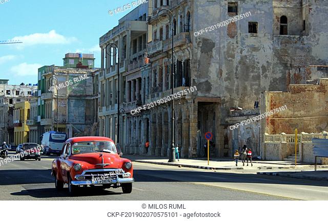 An iconic classic car in Malecon Promenade in Havana's centre, Cuba, on February 1, 2019. (CTK Photo/Milos Ruml)