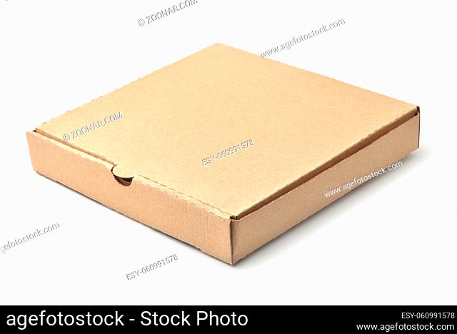 Blank brown cardboard pizza box isolated on white